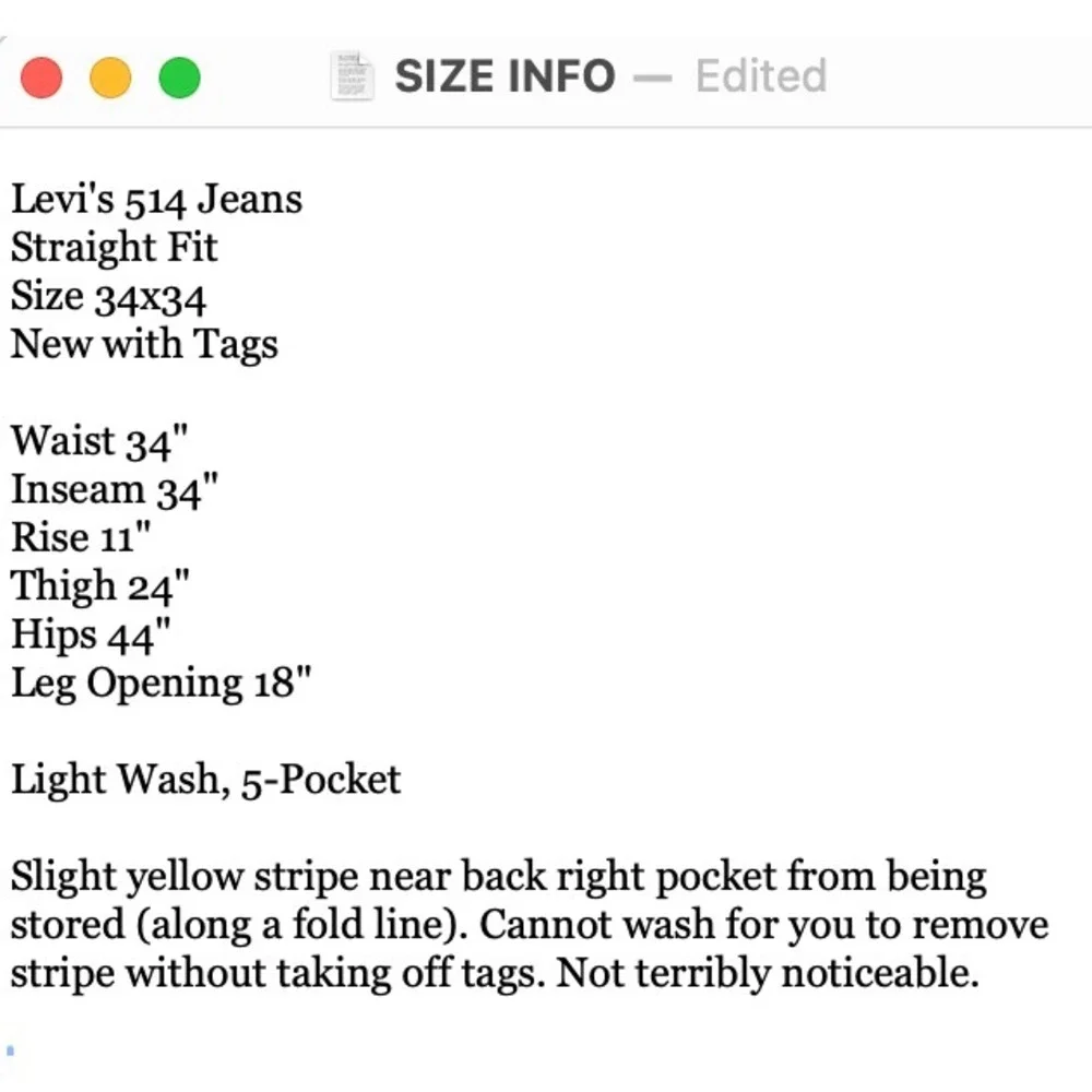 Levis 514 Straight Fit Jeans Size 34x34 Light Wash Blue NWT Grunge 100% Cotton